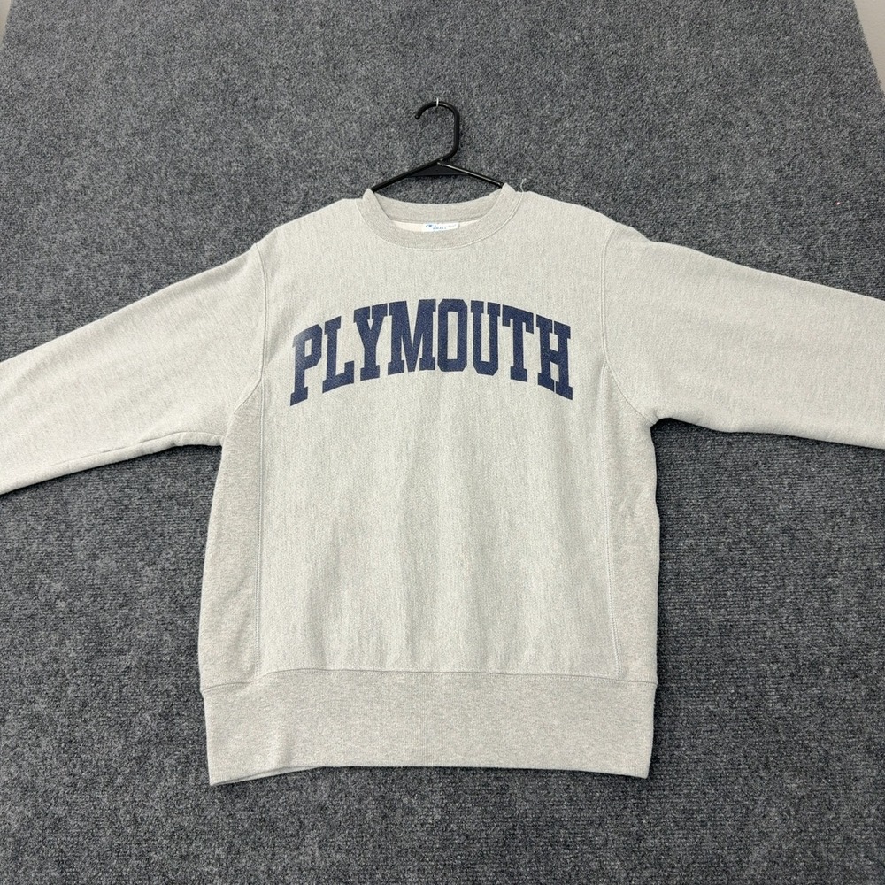 Plymouth Champion Sweatshirt S Grey Cotton Reverse Weave Crewneck Collegiate